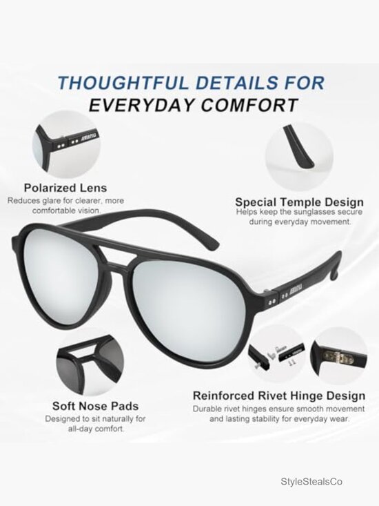 Polarized Aviator Sunglasses, UV400 Protection Lightweight Metal Frame main image 2